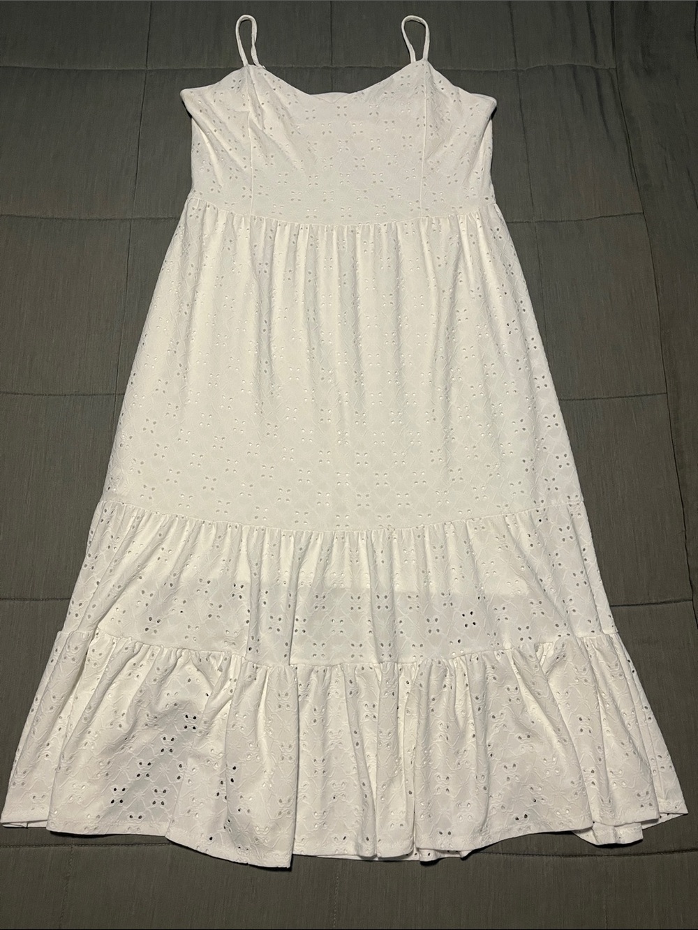 bebe White Eyelet Spaghetti Strap Midi Dress
